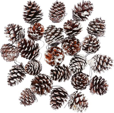 24 Ornements pommes de pin naturelles avec ficelle pour suspendre au sapin de Noel