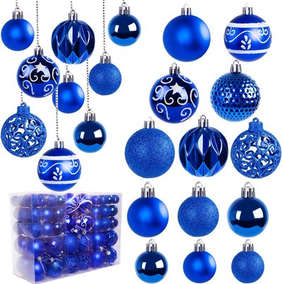 Artmag Lot de 100 boules de Noël bleu incassables pour sapin de Noël