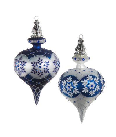 Boule de Noel en verre bleue et argentée