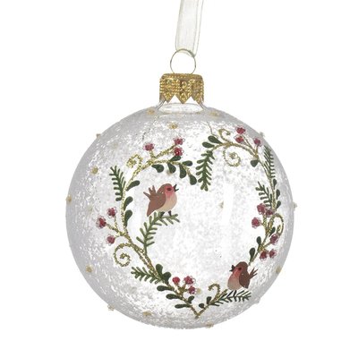 Boule de Noël en verre soufflé avec coeur et oiseaux