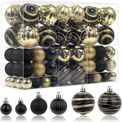 Lot de 100 boules de Noël noires et dorées Boules décoratives incassables à suspendre