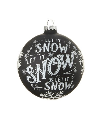 Ornement boule de Noel en verre noir avec motif Let it Snow