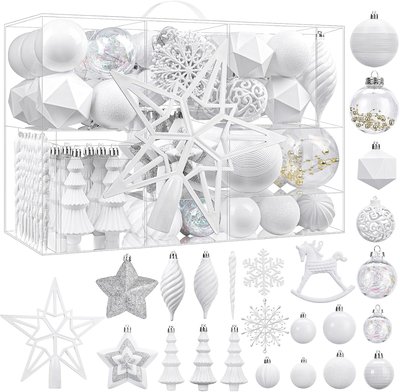 SHareconn Lot de 100 boules blanche décoratives en plastique incassable pour sapin de Noël