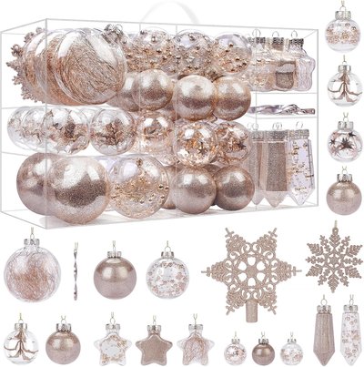 SHareconn Lot de 86 boules de Noël transparentes en plastique incassable à suspendre avec décorations délicates rembourrées pour sapin de Noël